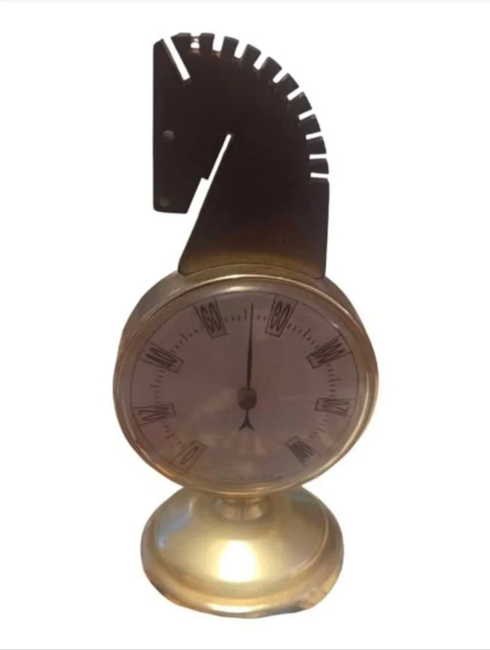 Vintage Brass Horse Head Chess Piece Knight Desk Thermometer Made In France